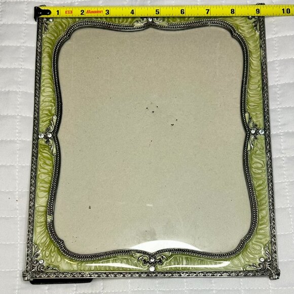 Vintage Green Swirl Enamel & Crystal Ornate Antique Design 8"x10" Picture Frame - Picture 4 of 6